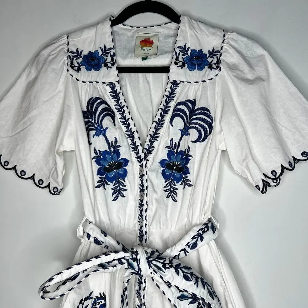Farm Rio Embroidered Linen Romper Size XS - Picture 8 of 11